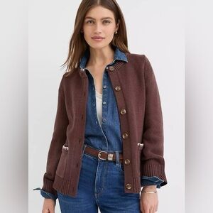Loft Tipped Patch Pocket Cotton Cardigan Button Up Chocolate Brown